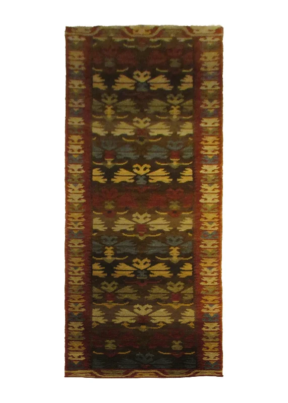 Oriental Rug Indian Handmade Runner Transitional 2'7"x11'10" (3x12) Multi-color Brown Geometric Design #A29537