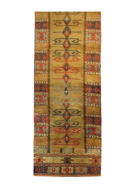 Oriental Rug Indian Handmade Runner Transitional 2'6"x11'11" (3x12) Multi-color Yellow/Gold Geometric Design #A29260