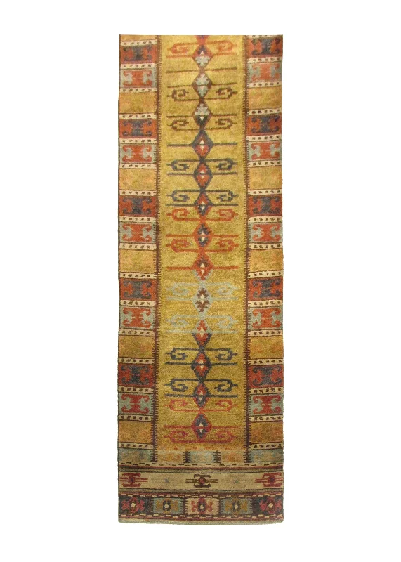 Oriental Rug Indian Handmade Runner Transitional 2'6"x11'8" (3x12) Multi-color Yellow/Gold Geometric Design #A29261