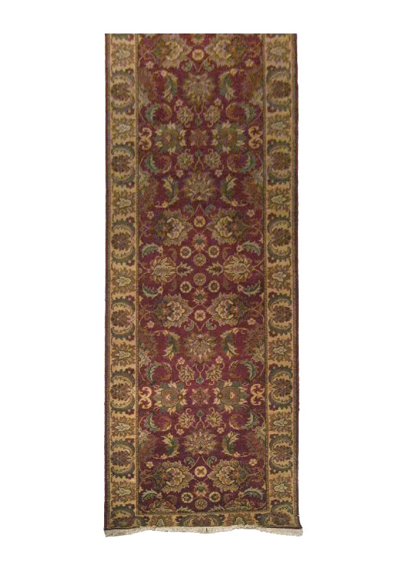 Oriental Rug Indian Handmade Runner Transitional 3'1"x11'9" (3x12) Red Yellow/Gold Tea Washed Design #A15369