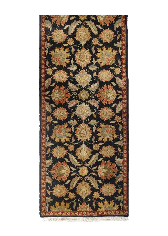 Oriental Rug Indian Handmade Runner Transitional 2'6"x16'3" (3x16) Green Red Blue Tea Washed Floral Design #A28085