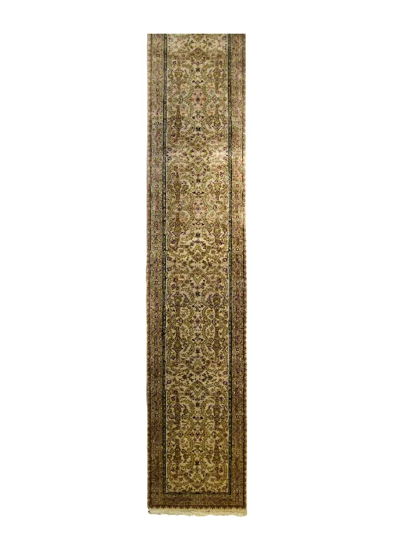 Oriental Rug Indian Handmade Runner Transitional 2'8"x15'10" (3x16) Whites/Beige Yellow/Gold Tea Washed Design #A15782