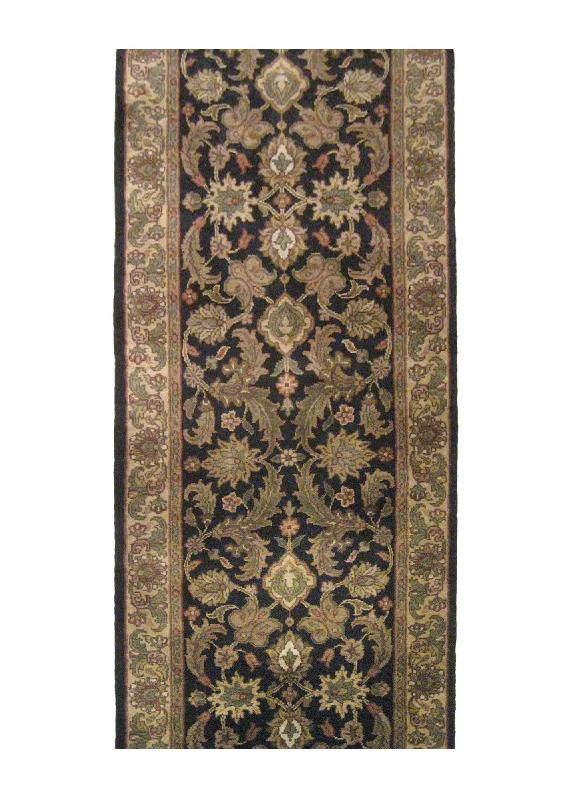 Oriental Rug Indian Handmade Runner Transitional 2'6"x18'5" (3x18) Black Yellow/Gold Tea Washed Design #A17043