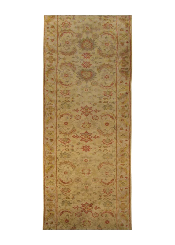 Oriental Rug Indian Handmade Runner Transitional 2'9"x19'4" (3x19) Yellow/Gold Red Oushak Floral Design #A28762