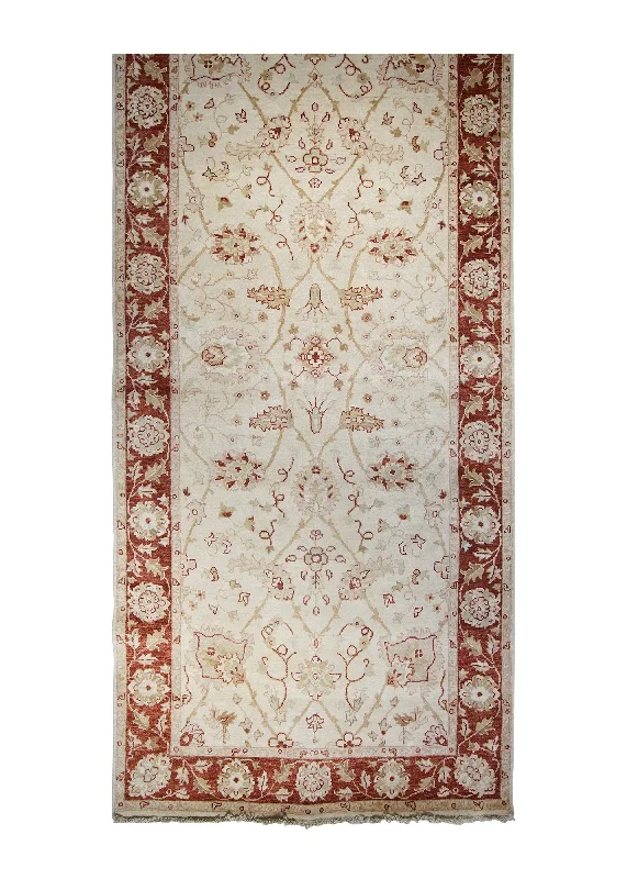 Oriental Rug Indian Handmade Runner Transitional 5'0"x11'4" (5x11) Whites/Beige Red Tea Washed Design #A16596