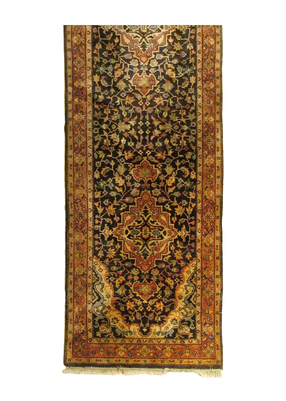 Oriental Rug Indian Handmade Runner Transitional Traditional 2'7"x7'8" (3x8) Blue Red Sarouk Floral Design #A28734