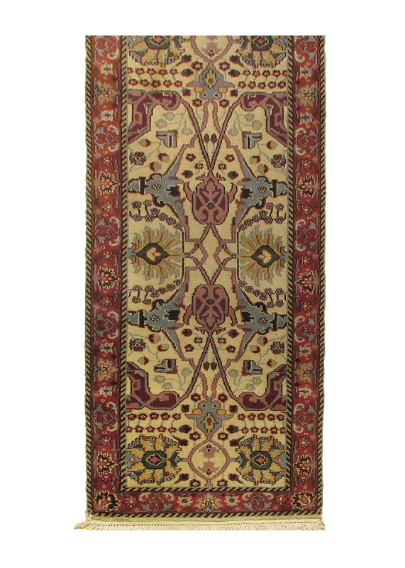 Oriental Rug Indian Handmade Runner Transitional Tribal 2'8"x9'9" (3x10) Whites/Beige Pink Mahal Floral Design #A28214