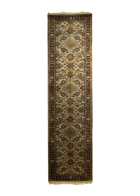 Oriental Rug Indian Handmade Runner Transitional Tribal 2'7"x10'0" (3x10) Whites/Beige Tea Washed Mahal Design #A16098