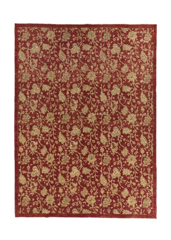 Oriental Rug Pakistani Handmade Area Modern 7'3"x9'10" (7x10) Red Yellow/Gold Floral Design #32491