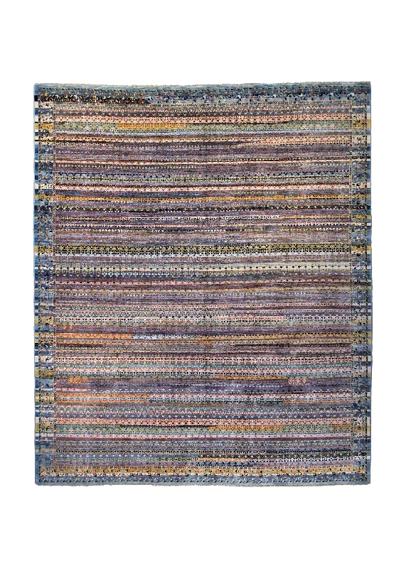 Oriental Rug Pakistani Handmade Area Modern 8'5"x9'10" (8x10) Blue Multi-color Stripes Gabbeh Design #A34830