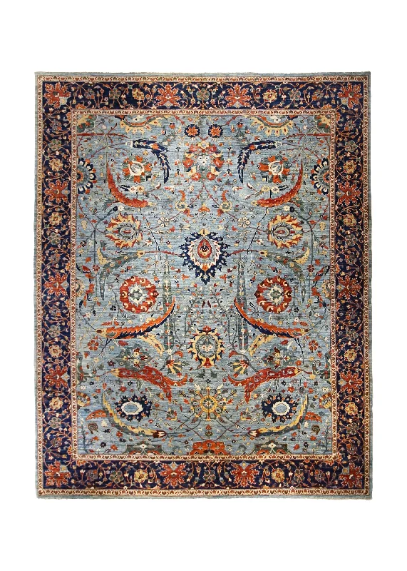 Oriental Rug Pakistani Handmade Area Transitional 12'1"x14'9" (12x15) Red Blue Floral Design #A34755