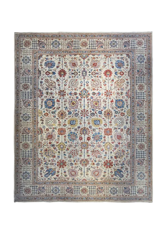 Oriental Rug Pakistani Handmade Area Transitional 11'11"x14'9" (12x15) Whites/Beige Blue Stone Wash Floral Nooristan Design #A34827