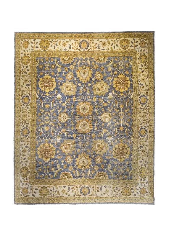 Oriental Rug Pakistani Handmade Area Transitional 12'2"x15'2" (12x15) Yellow/Gold Blue Antique Washed Floral Oushak Design #A34861