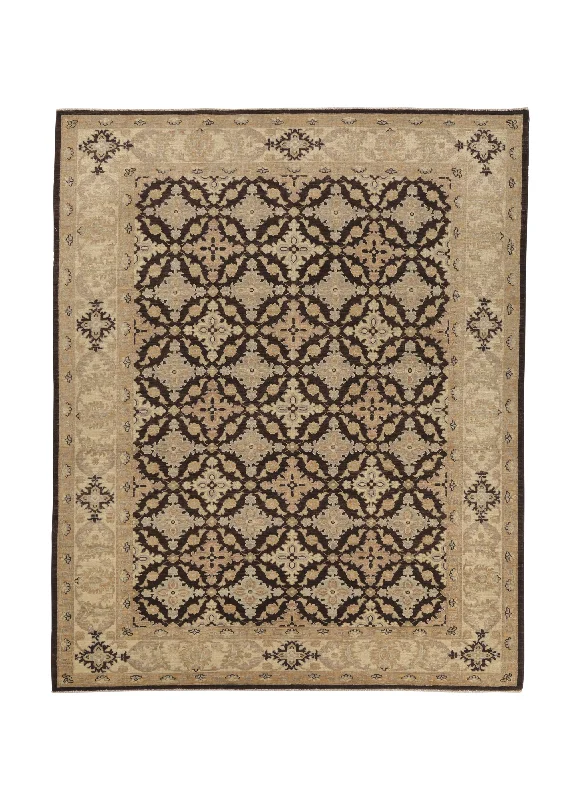 Oriental Rug Pakistani Handmade Area Transitional 5'0"x6'2" (5x6) Brown Whites/Beige Floral Design #32065