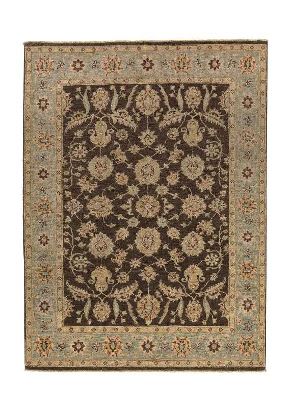 Oriental Rug Pakistani Handmade Area Transitional 4'9"x6'4" (5x6) Brown Whites/Beige Floral Oushak Design #32883