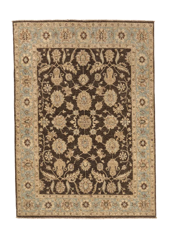 Oriental Rug Pakistani Handmade Area Transitional 4'9"x6'5" (5x6) Brown Whites/Beige Floral Oushak Design #33230