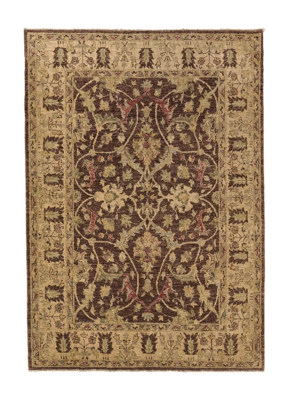 Oriental Rug Pakistani Handmade Area Transitional 4'10"x6'10" (5x7) Brown Whites/Beige Floral Oushak Design #27001