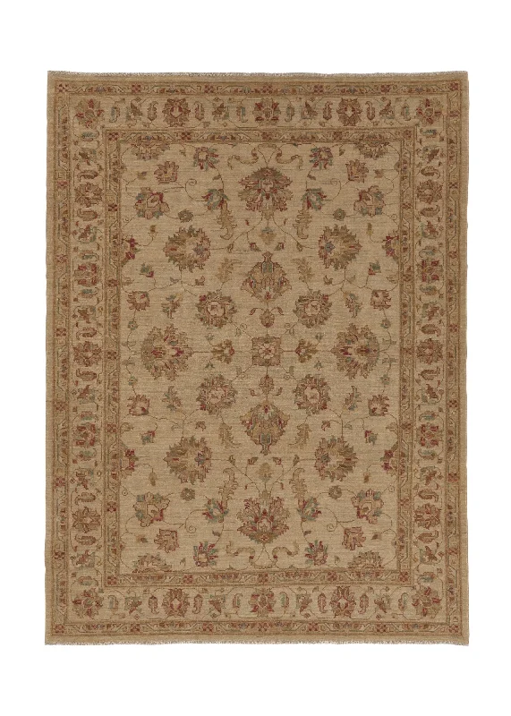 Oriental Rug Pakistani Handmade Area Transitional 6'7"x5'0" (7x5) Whites/Beige Yellow/Gold Floral Oushak Design #35456