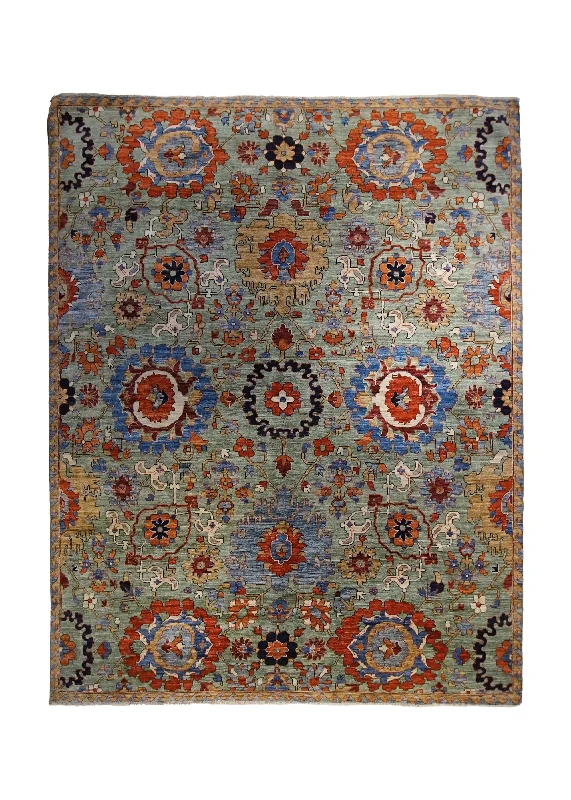 Oriental Rug Pakistani Handmade Area Transitional 8'0"x10'4" (8x10) Blue Green Floral Design #A34786