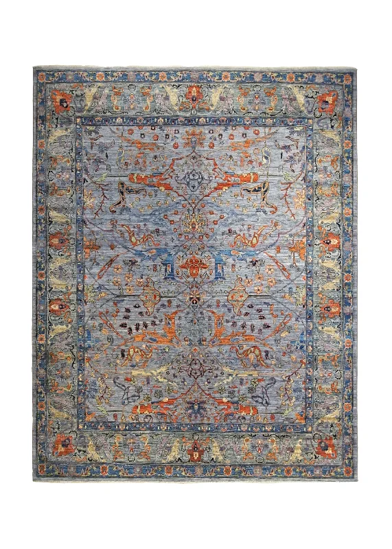 Oriental Rug Pakistani Handmade Area Transitional 8'1"x10'1" (8x10) Blue Orange Heriz Design #A34773