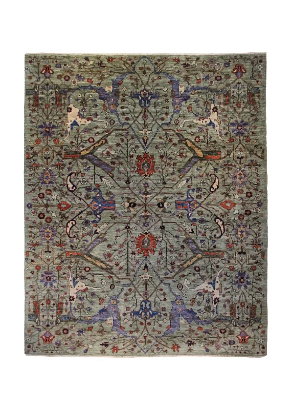 Oriental Rug Pakistani Handmade Area Transitional 8'4"x10'5" (8x10) Green Mostofi Heriz Design #A34776