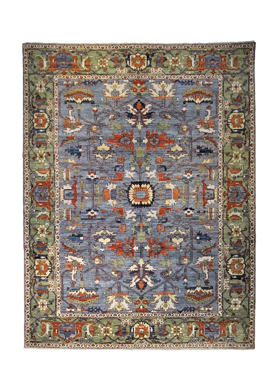 Oriental Rug Pakistani Handmade Area Transitional 9'2"x12'1" (9x12) Blue Green Heriz Design #A34756