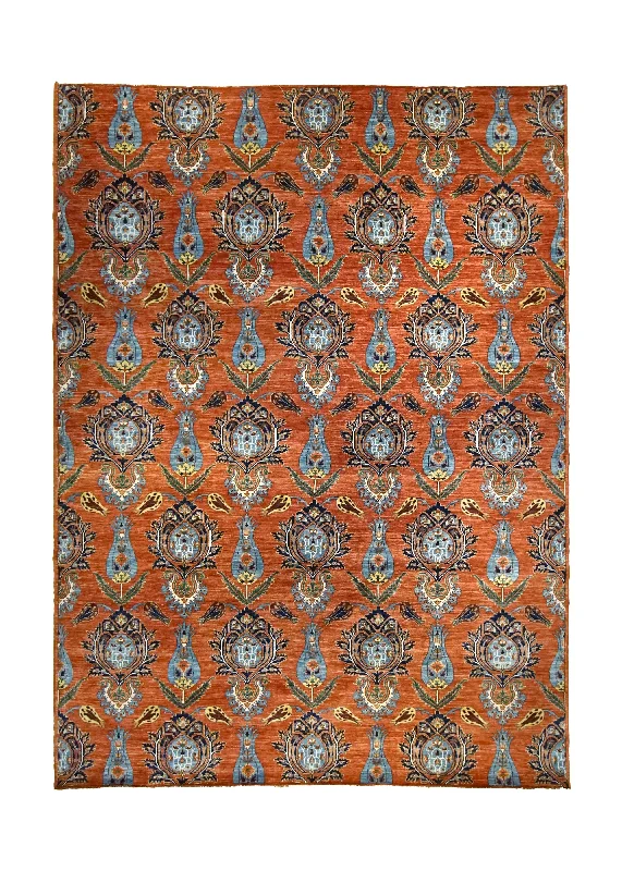 Oriental Rug Pakistani Handmade Area Transitional 8'10"x11'10" (9x12) Red Floral Design #A34961