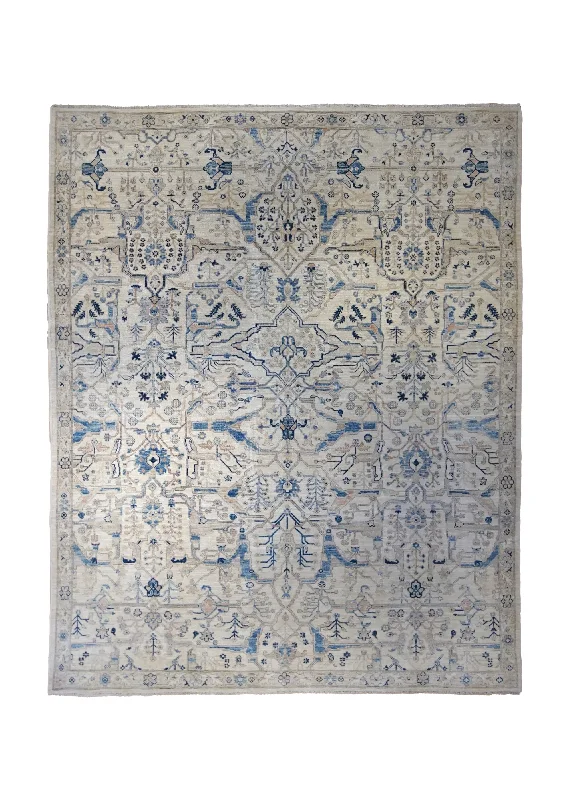 Oriental Rug Pakistani Handmade Area Transitional Neutral 8'1"x9'10" (8x10) Whites/Beige Blue Geometric Heriz Design #A34955