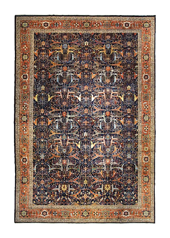 Oriental Rug Pakistani Handmade Area Transitional Tribal 12'3"x18'2" (12x18) Blue Red Geometric Heriz Design #A34946