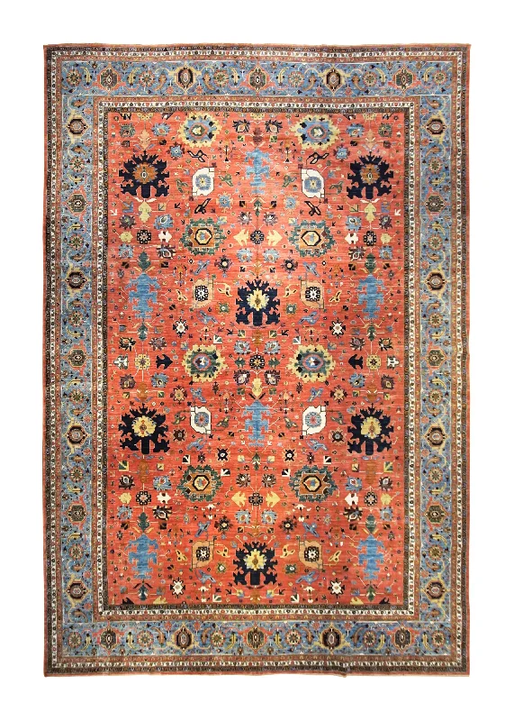 Oriental Rug Pakistani Handmade Area Transitional Tribal 13'10"x19'9" (14x20) Red Geometric Heriz Design #A34945