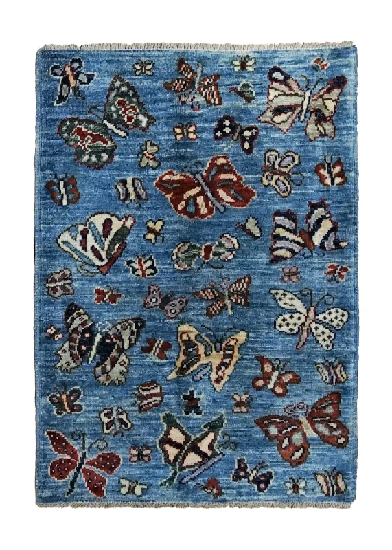 Oriental Rug Pakistani Handmade Area Transitional Tribal 2'2"x2'11" (2x3) Blue Animals Gabbeh Design #A34816