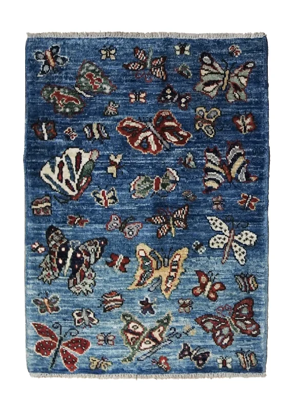 Oriental Rug Pakistani Handmade Area Transitional Tribal 2'2"x3'0" (2x3) Blue Animals Gabbeh Design #A34818