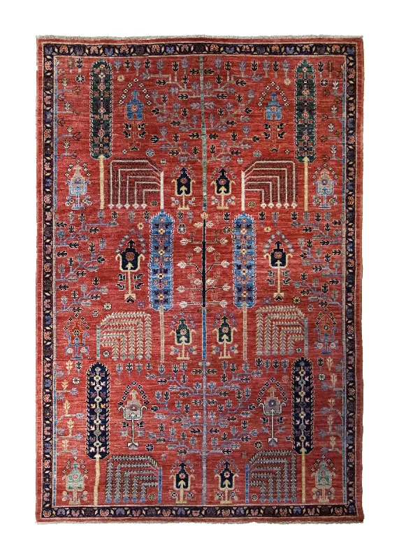 Oriental Rug Pakistani Handmade Area Transitional Tribal 5'2"x7'8" (5x8) Red Tree of Life Bakhshayesh Design #A34950