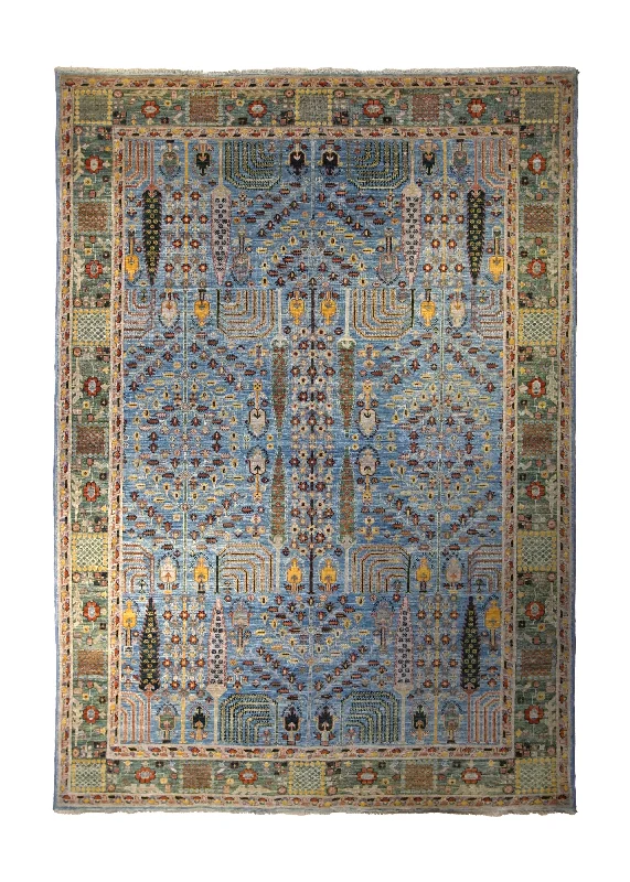 Oriental Rug Pakistani Handmade Area Transitional Tribal 6'3"x8'9" (6x9) Blue Green Tree of Life Bakhshayesh Design #A34964