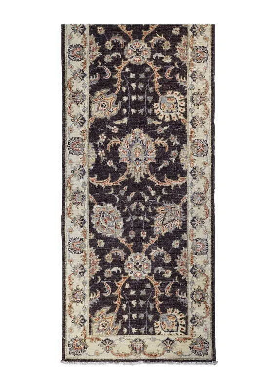 Oriental Rug Pakistani Handmade Runner Transitional 2'5"x9'8" (2x10) Brown Whites/Beige Antique Washed Oushak Floral Design #A27245