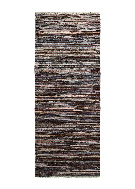 Oriental Rug Pakistani Handmade Runner Transitional 2'5"x6'1" (2x6) Red Multi-color Stripes Gabbeh Design #A34824