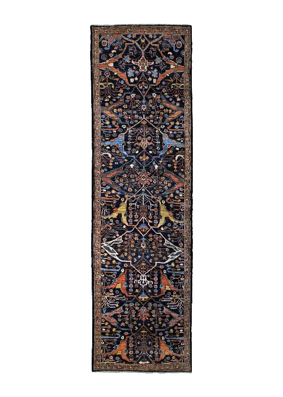 Oriental Rug Pakistani Handmade Runner Transitional 2'10"x9'9" (3x10) Blue Mostofi Heriz Design #A34799