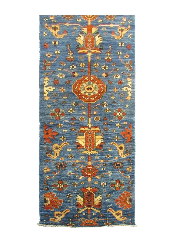 Oriental Rug Pakistani Handmade Runner Transitional 2'8"x10'8" (3x11) Blue Ariana Floral Design #A28495