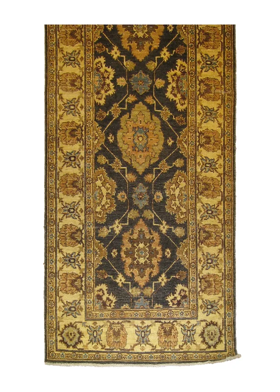 Oriental Rug Pakistani Handmade Runner Transitional 2'9"x8'0" (3x8) Gray Whites/Beige Antique Washed Oushak Floral Design #A26741