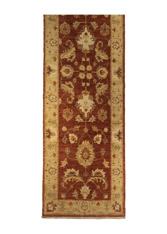 Oriental Rug Pakistani Handmade Runner Transitional 2'6"x8'0" (3x8) Red Yellow/Gold Antique Washed Oushak Floral Design #A27213