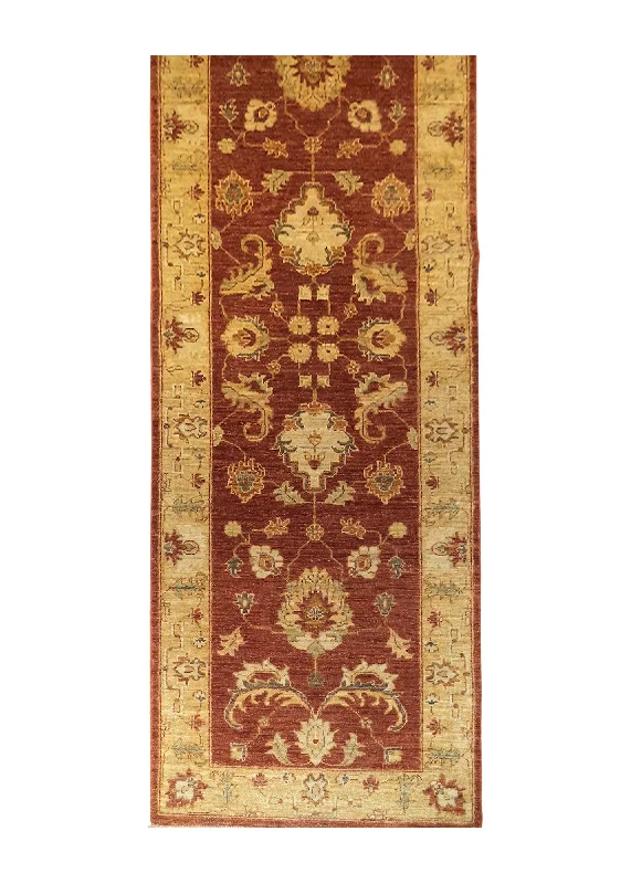 Oriental Rug Pakistani Handmade Runner Transitional 2'6"x8'0" (3x8) Red Yellow/Gold Antique Washed Oushak Floral Design #A27246