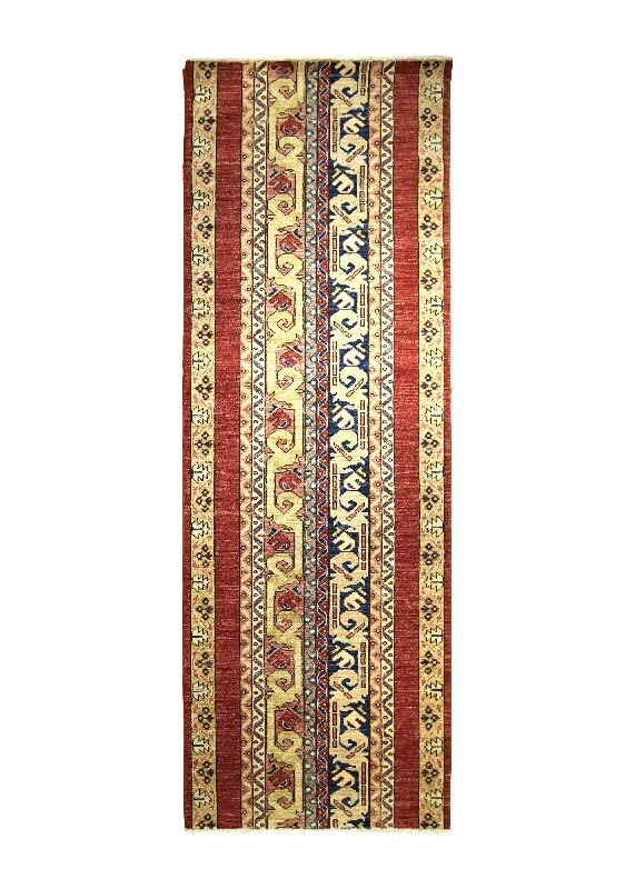 Oriental Rug Pakistani Handmade Runner Transitional 3'1"x9'0" (3x9) Red Farahan Stripes Design #A27600