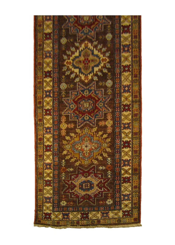 Oriental Rug Pakistani Handmade Runner Transitional Tribal 2'5"x8'7" (2x9) Brown Ghazni Kazak Geometric Design #A26907