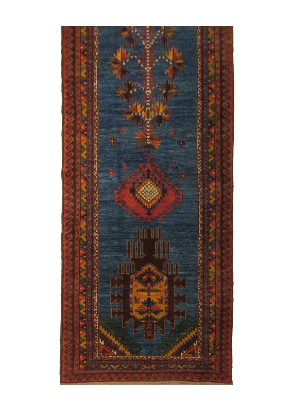 Oriental Rug Pakistani Handmade Runner Transitional Tribal 3'2"x10'5" (3x10) Blue Red Baloch Geometric Design #A28839