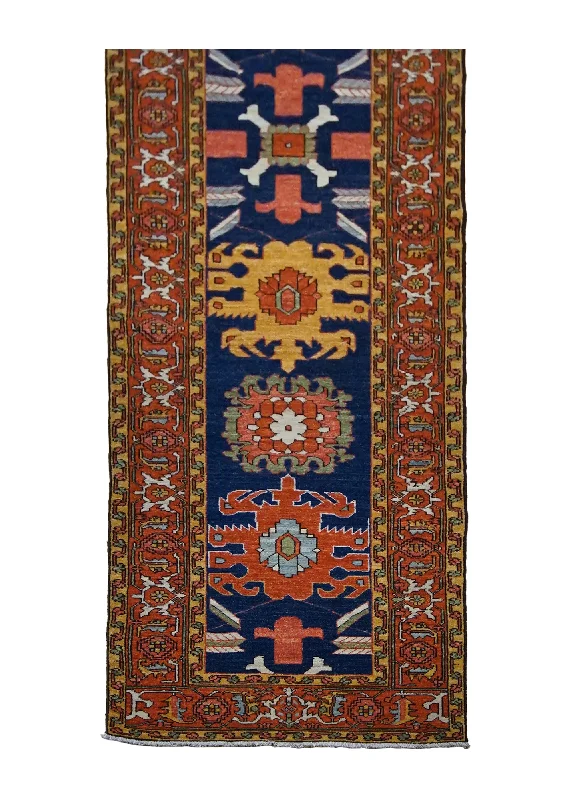 Oriental Rug Pakistani Handmade Runner Transitional Tribal 2'9"x9'7" (3x10) Blue Red Serapi Geometric Design #A29966