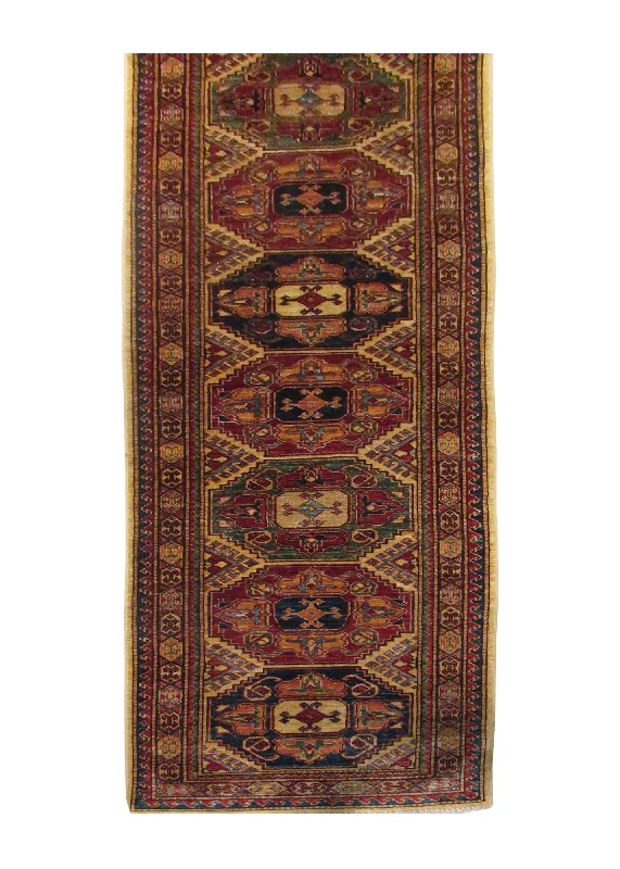 Oriental Rug Pakistani Handmade Runner Transitional Tribal 2'9"x9'9" (3x10) Multi-color Red Kazak Geometric Design #A29741