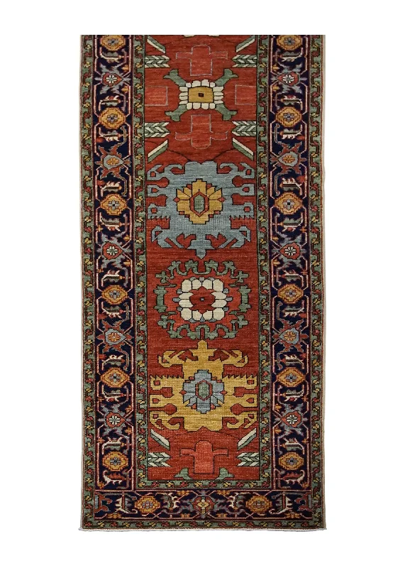 Oriental Rug Pakistani Handmade Runner Transitional Tribal 2'9"x10'5" (3x10) Red Green Serapi Geometric Design #A29971