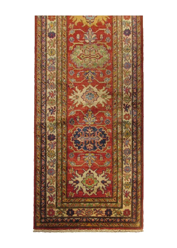 Oriental Rug Pakistani Handmade Runner Transitional Tribal 2'7"x10'2" (3x10) Red Kazak Geometric Design #A29160