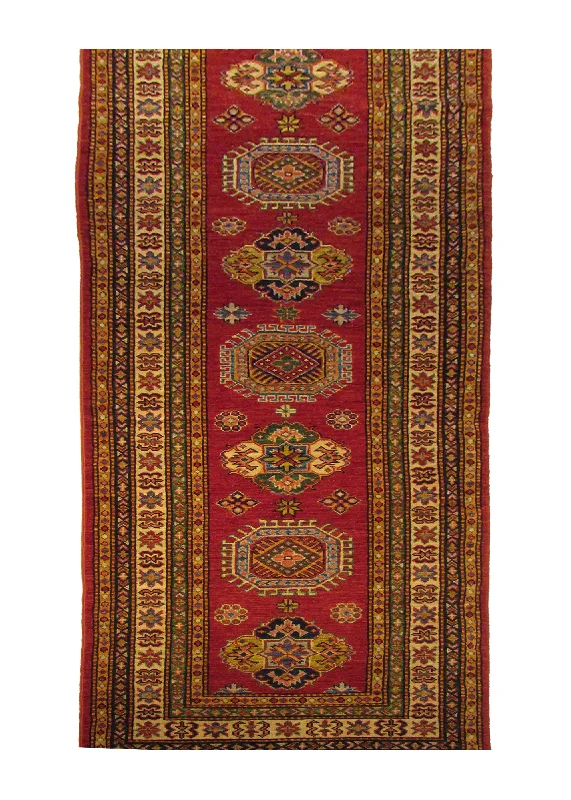 Oriental Rug Pakistani Handmade Runner Transitional Tribal 2'8"x10'0" (3x10) Red Kazak Geometric Design #A29310