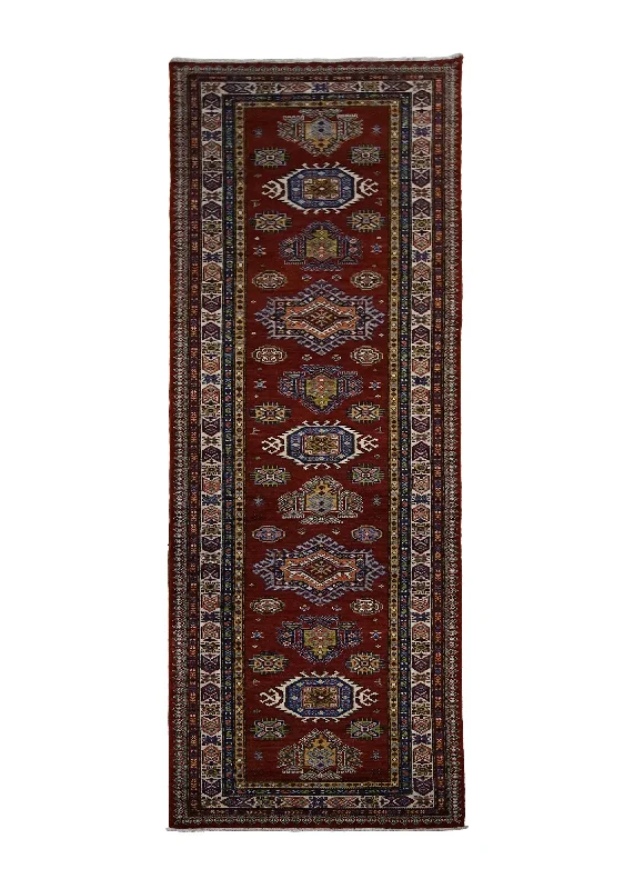 Oriental Rug Pakistani Handmade Runner Transitional Tribal 2'11"x9'9" (3x10) Red Kazak Geometric Design #A30018